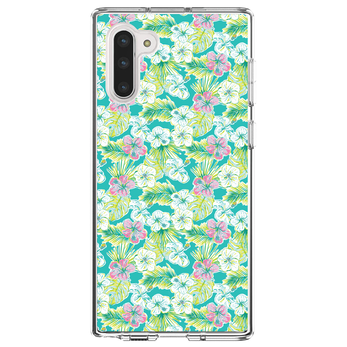 Preppy Pattern, Green Pink White Flowers Floral Clear Shockproof iPhone Case, view 9