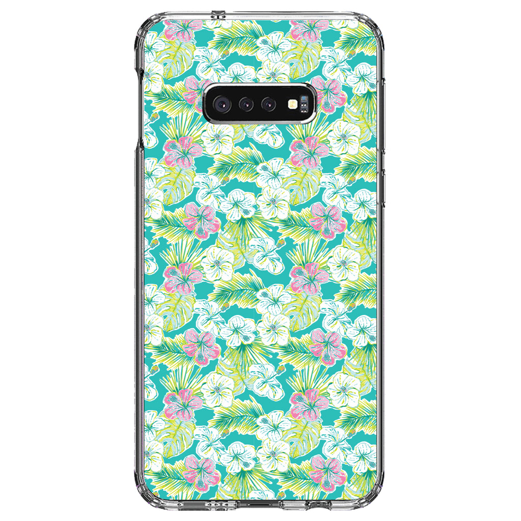 Preppy Pattern, Green Pink White Flowers Floral Clear Shockproof iPhone Case, view 18