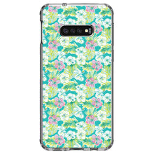 DistinctInk® Clear Shockproof Hybrid Case for Apple iPhone / Samsung Galaxy / Google Pixel - Preppy Pattern - Green Pink White Flowers Floral