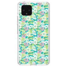 DistinctInk® Clear Shockproof Hybrid Case for Apple iPhone / Samsung Galaxy / Google Pixel - Preppy Pattern - Green Pink White Flowers Floral