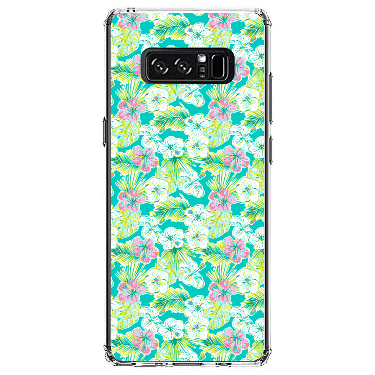 Preppy Pattern, Green Pink White Flowers Floral Clear Shockproof iPhone Case, view 12