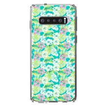 DistinctInk® Clear Shockproof Hybrid Case for Apple iPhone / Samsung Galaxy / Google Pixel - Preppy Pattern - Green Pink White Flowers Floral
