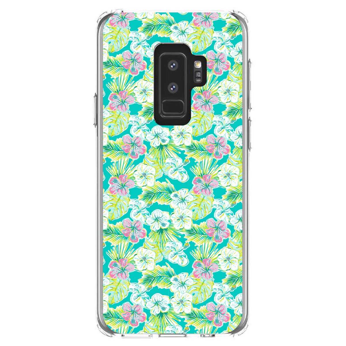Preppy Pattern, Green Pink White Flowers Floral Clear Shockproof iPhone Case, view 20