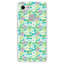 DistinctInk® Clear Shockproof Hybrid Case for Apple iPhone / Samsung Galaxy / Google Pixel - Preppy Pattern - Green Pink White Flowers Floral