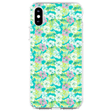 DistinctInk® Clear Shockproof Hybrid Case for Apple iPhone / Samsung Galaxy / Google Pixel - Preppy Pattern - Green Pink White Flowers Floral