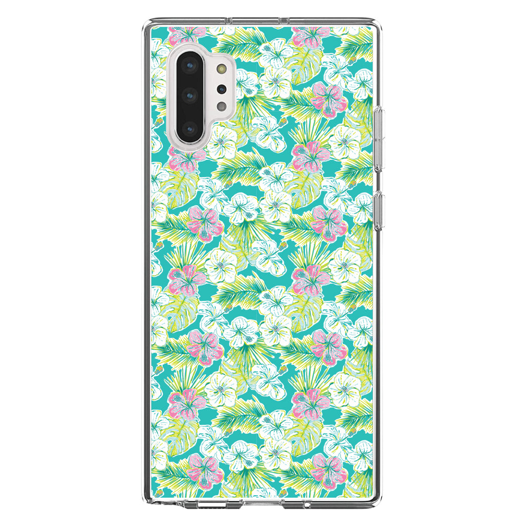 Preppy Pattern, Green Pink White Flowers Floral Clear Shockproof iPhone Case, view 10