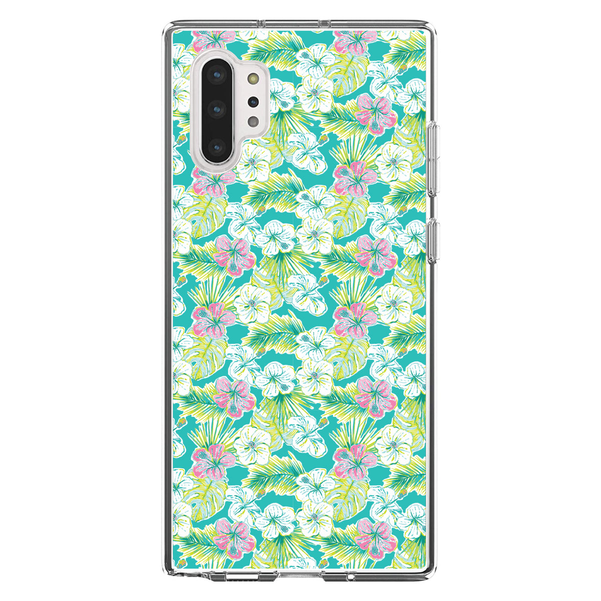 Preppy Pattern, Green Pink White Flowers Floral Clear Shockproof iPhone Case, view 10