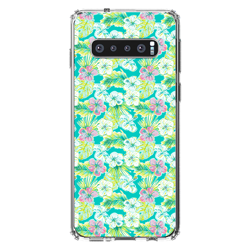 Preppy Pattern, Green Pink White Flowers Floral Clear Shockproof iPhone Case, view 17
