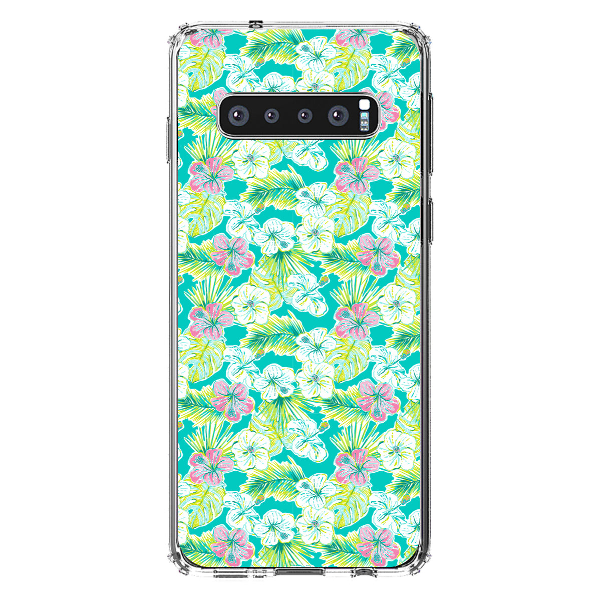 Preppy Pattern, Green Pink White Flowers Floral Clear Shockproof iPhone Case, view 17