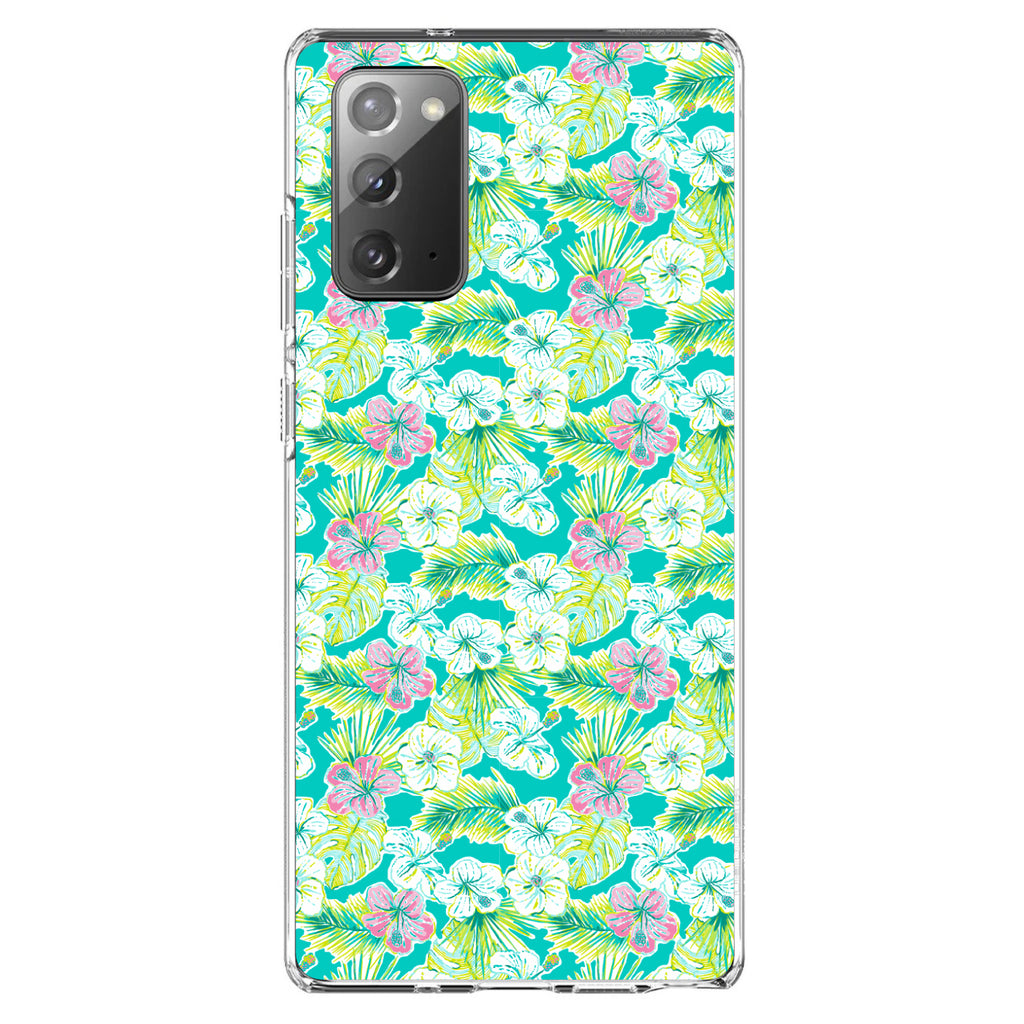 Preppy Pattern, Green Pink White Flowers Floral Clear Shockproof iPhone Case, view 7