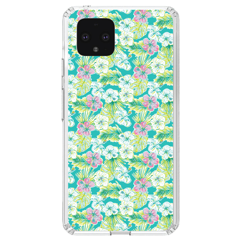 Preppy Pattern, Green Pink White Flowers Floral Clear Shockproof iPhone Case, view 23