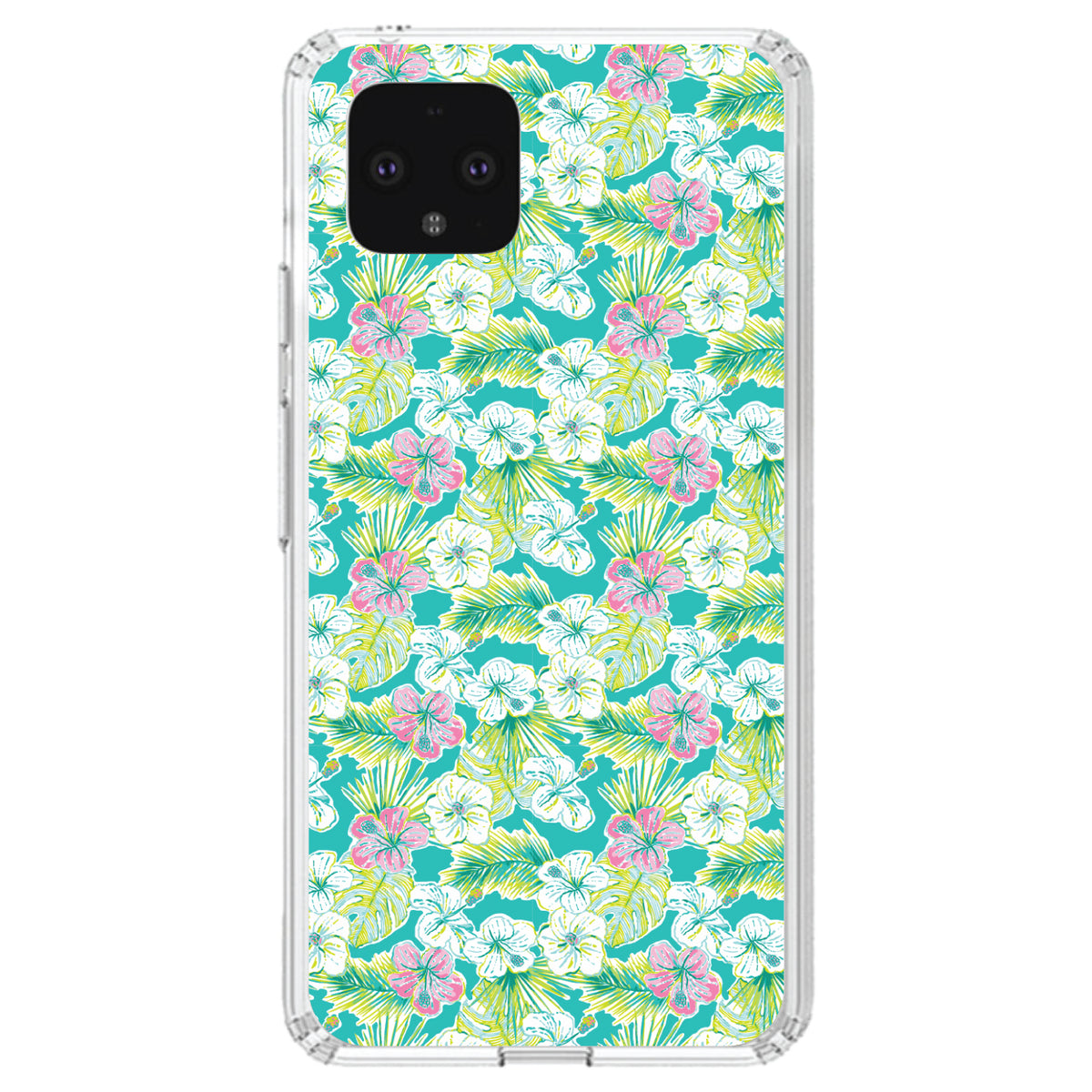 Preppy Pattern, Green Pink White Flowers Floral Clear Shockproof iPhone Case, view 23