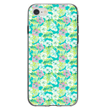 DistinctInk® Clear Shockproof Hybrid Case for Apple iPhone / Samsung Galaxy / Google Pixel - Preppy Pattern - Green Pink White Flowers Floral