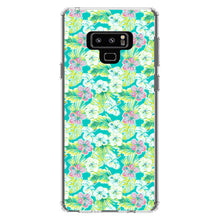 DistinctInk® Clear Shockproof Hybrid Case for Apple iPhone / Samsung Galaxy / Google Pixel - Preppy Pattern - Green Pink White Flowers Floral