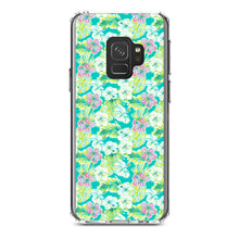DistinctInk® Clear Shockproof Hybrid Case for Apple iPhone / Samsung Galaxy / Google Pixel - Preppy Pattern - Green Pink White Flowers Floral