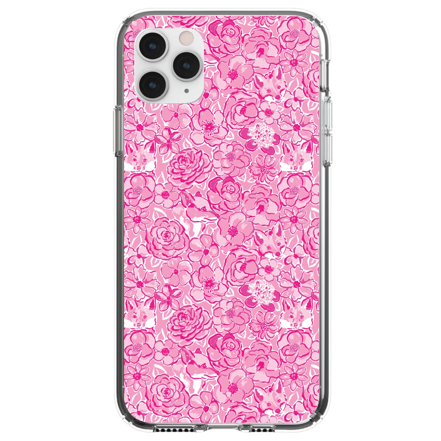 DistinctInk® Clear Shockproof Hybrid Case for Apple iPhone / Samsung Galaxy / Google Pixel - Preppy Pattern - Pink & White Flowers Floral