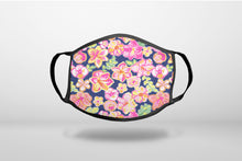 Preppy Pattern - Pink Green Navy Flowers Floral - 3-Ply Reusable Soft Face Mask Covering, Unisex, Cotton Inner Layer