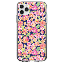 DistinctInk® Clear Shockproof Hybrid Case for Apple iPhone / Samsung Galaxy / Google Pixel - Preppy Pattern - Pink Green Navy Flowers Floral