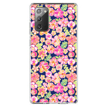 DistinctInk® Clear Shockproof Hybrid Case for Apple iPhone / Samsung Galaxy / Google Pixel - Preppy Pattern - Pink Green Navy Flowers Floral