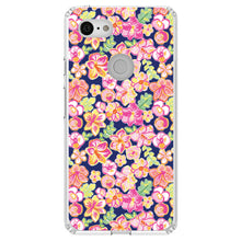 DistinctInk® Clear Shockproof Hybrid Case for Apple iPhone / Samsung Galaxy / Google Pixel - Preppy Pattern - Pink Green Navy Flowers Floral