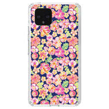 DistinctInk® Clear Shockproof Hybrid Case for Apple iPhone / Samsung Galaxy / Google Pixel - Preppy Pattern - Pink Green Navy Flowers Floral
