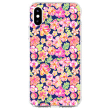DistinctInk® Clear Shockproof Hybrid Case for Apple iPhone / Samsung Galaxy / Google Pixel - Preppy Pattern - Pink Green Navy Flowers Floral
