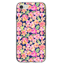 DistinctInk® Clear Shockproof Hybrid Case for Apple iPhone / Samsung Galaxy / Google Pixel - Preppy Pattern - Pink Green Navy Flowers Floral