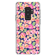 DistinctInk® Clear Shockproof Hybrid Case for Apple iPhone / Samsung Galaxy / Google Pixel - Preppy Pattern - Pink Green Navy Flowers Floral