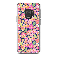 DistinctInk® Clear Shockproof Hybrid Case for Apple iPhone / Samsung Galaxy / Google Pixel - Preppy Pattern - Pink Green Navy Flowers Floral