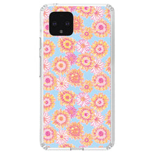 DistinctInk® Clear Shockproof Hybrid Case for Apple iPhone / Samsung Galaxy / Google Pixel - Preppy Pattern - Blue Pink Yellow Flowers Floral