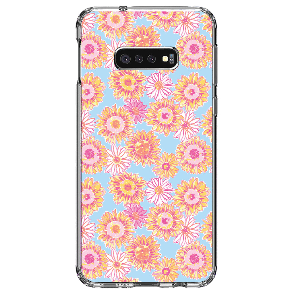 Preppy Pattern, Blue Pink Yellow Flowers Floral Clear Shockproof iPhone Case, view 18