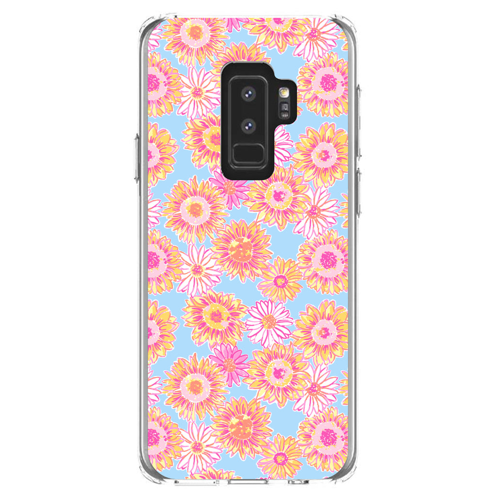 Preppy Pattern, Blue Pink Yellow Flowers Floral Clear Shockproof iPhone Case, view 20