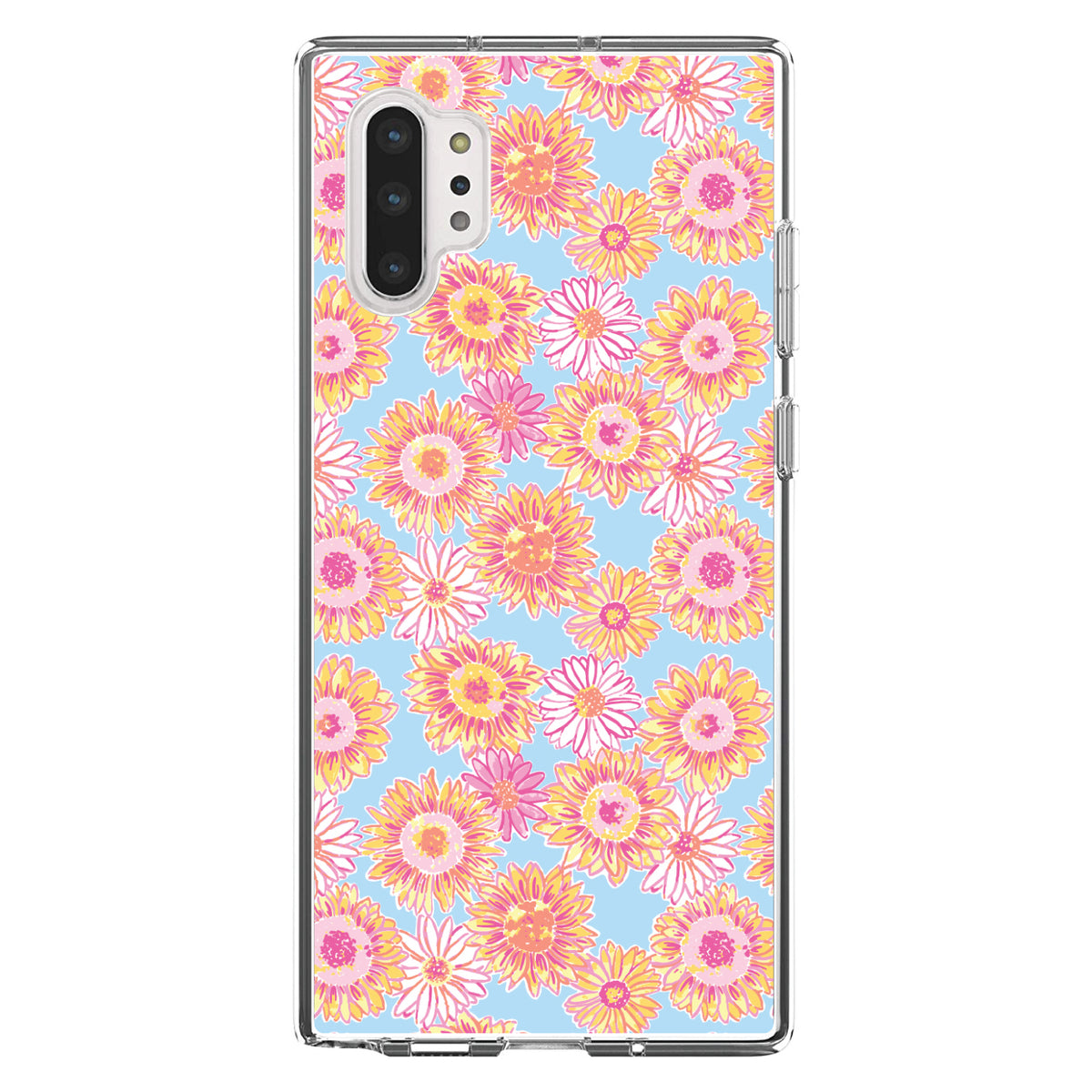 Preppy Pattern, Blue Pink Yellow Flowers Floral Clear Shockproof iPhone Case, view 10