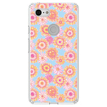 DistinctInk® Clear Shockproof Hybrid Case for Apple iPhone / Samsung Galaxy / Google Pixel - Preppy Pattern - Blue Pink Yellow Flowers Floral
