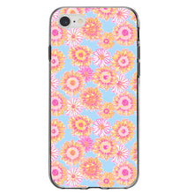 DistinctInk® Clear Shockproof Hybrid Case for Apple iPhone / Samsung Galaxy / Google Pixel - Preppy Pattern - Blue Pink Yellow Flowers Floral