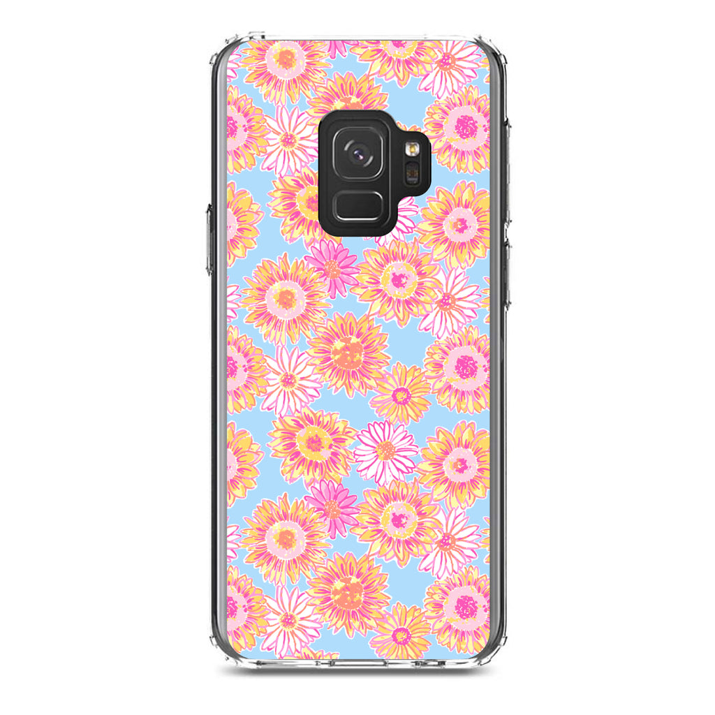 Preppy Pattern, Blue Pink Yellow Flowers Floral Clear Shockproof iPhone Case, view 19