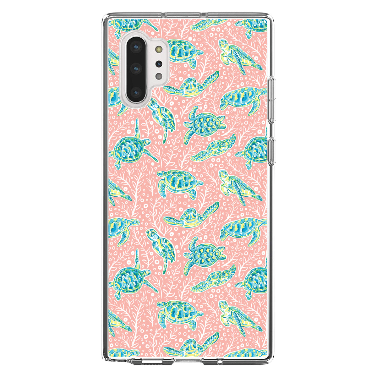 Preppy Pattern, Turtles on Pink Background Clear Shockproof iPhone Case, view 10