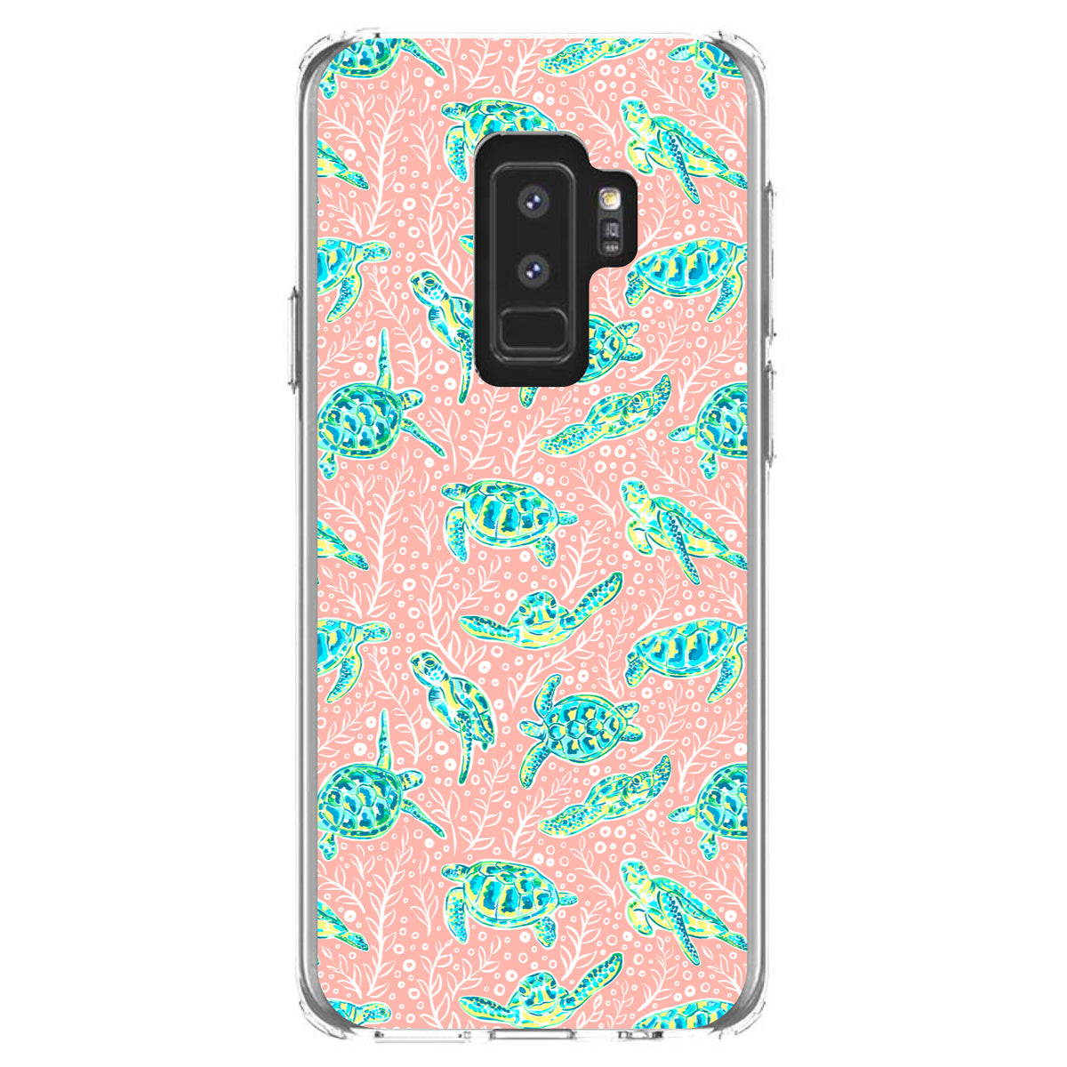 Preppy Pattern, Turtles on Pink Background Clear Shockproof iPhone Case, view 20