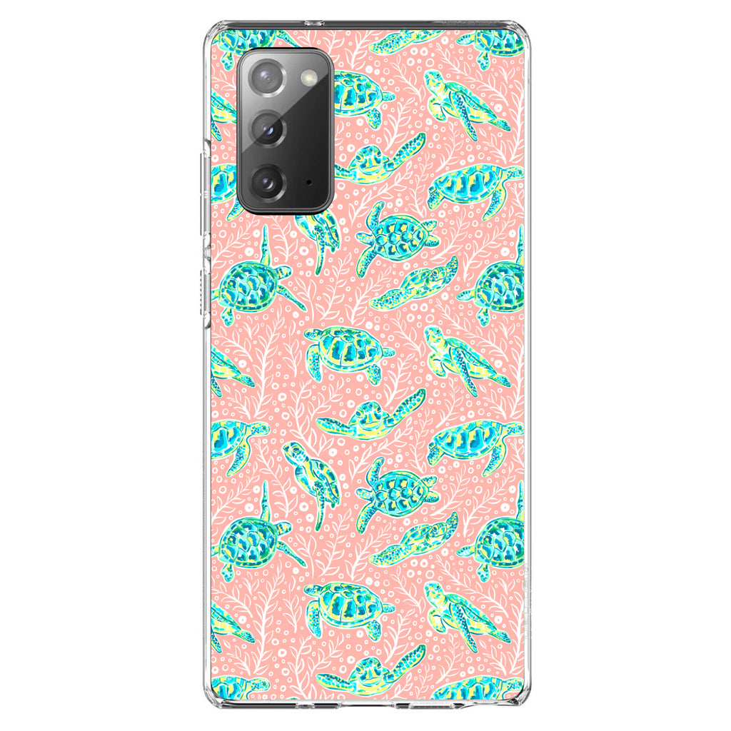 Preppy Pattern, Turtles on Pink Background Clear Shockproof iPhone Case, view 8