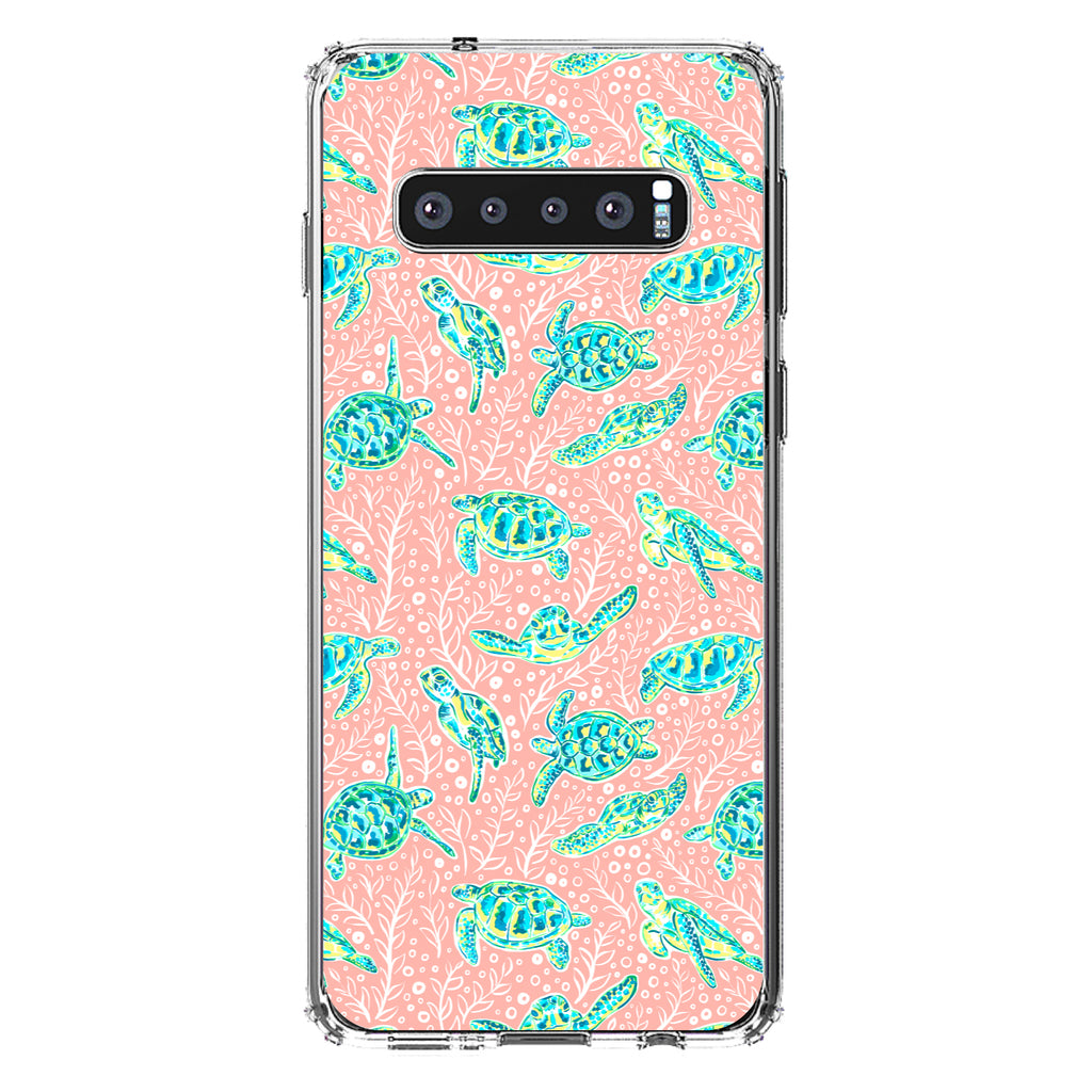 Preppy Pattern, Turtles on Pink Background Clear Shockproof iPhone Case, view 16