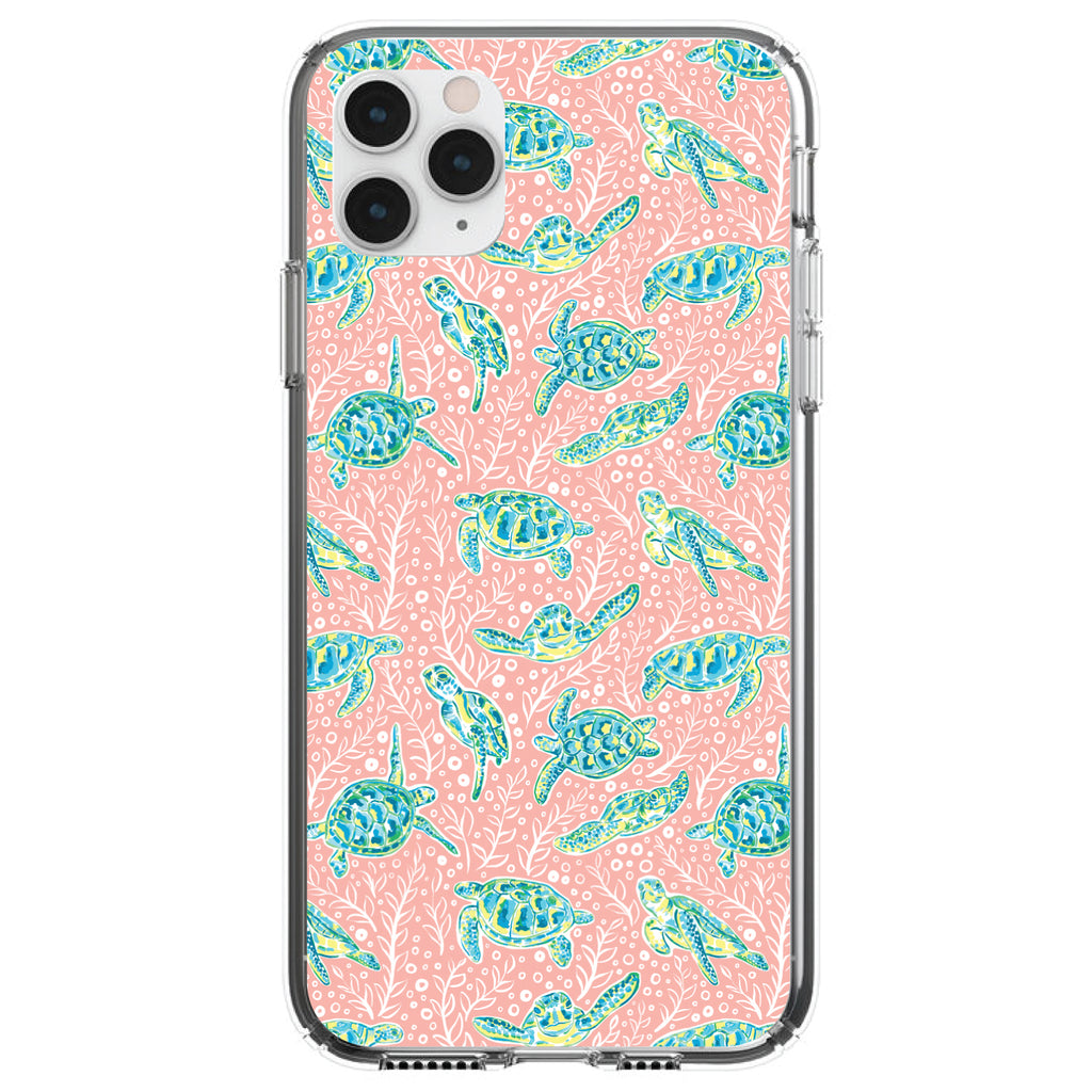 Preppy Pattern, Turtles on Pink Background Clear Shockproof iPhone Case
