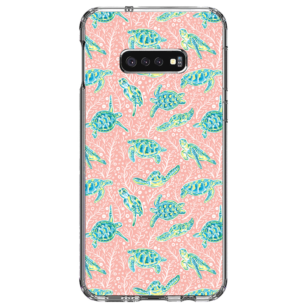Preppy Pattern, Turtles on Pink Background Clear Shockproof iPhone Case, view 18