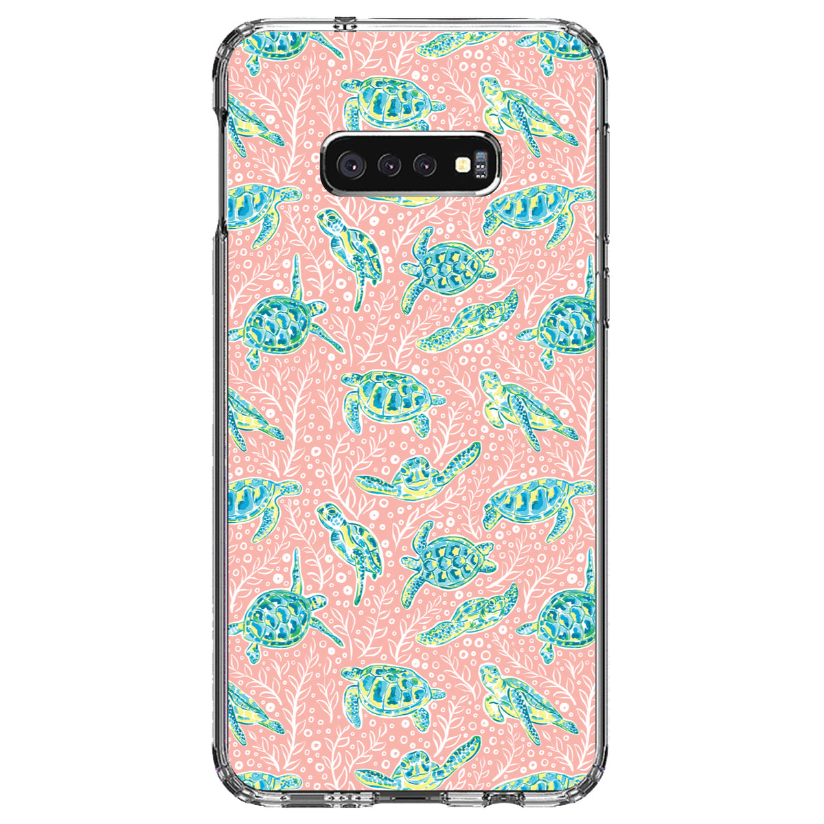 Preppy Pattern, Turtles on Pink Background Clear Shockproof iPhone Case, view 18
