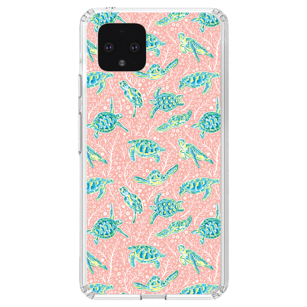 Preppy Pattern, Turtles on Pink Background Clear Shockproof iPhone Case, view 24