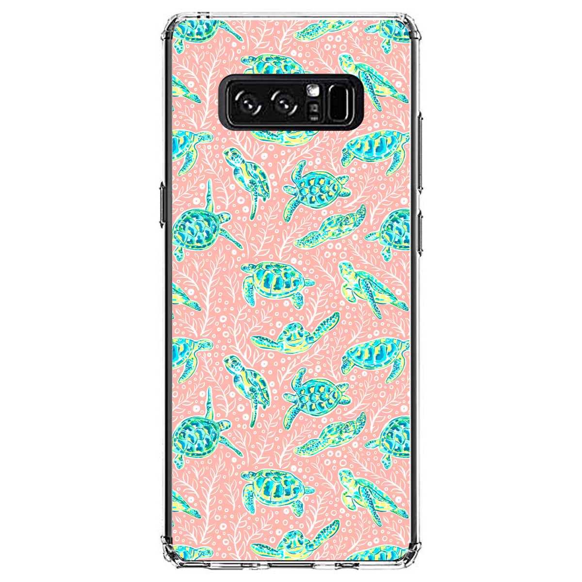 Preppy Pattern, Turtles on Pink Background Clear Shockproof iPhone Case, view 12