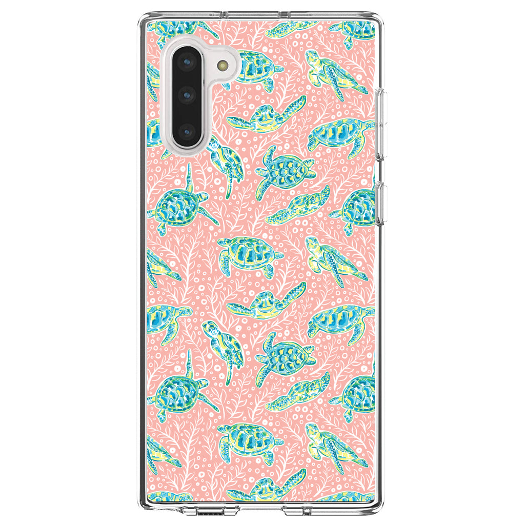Preppy Pattern, Turtles on Pink Background Clear Shockproof iPhone Case, view 9