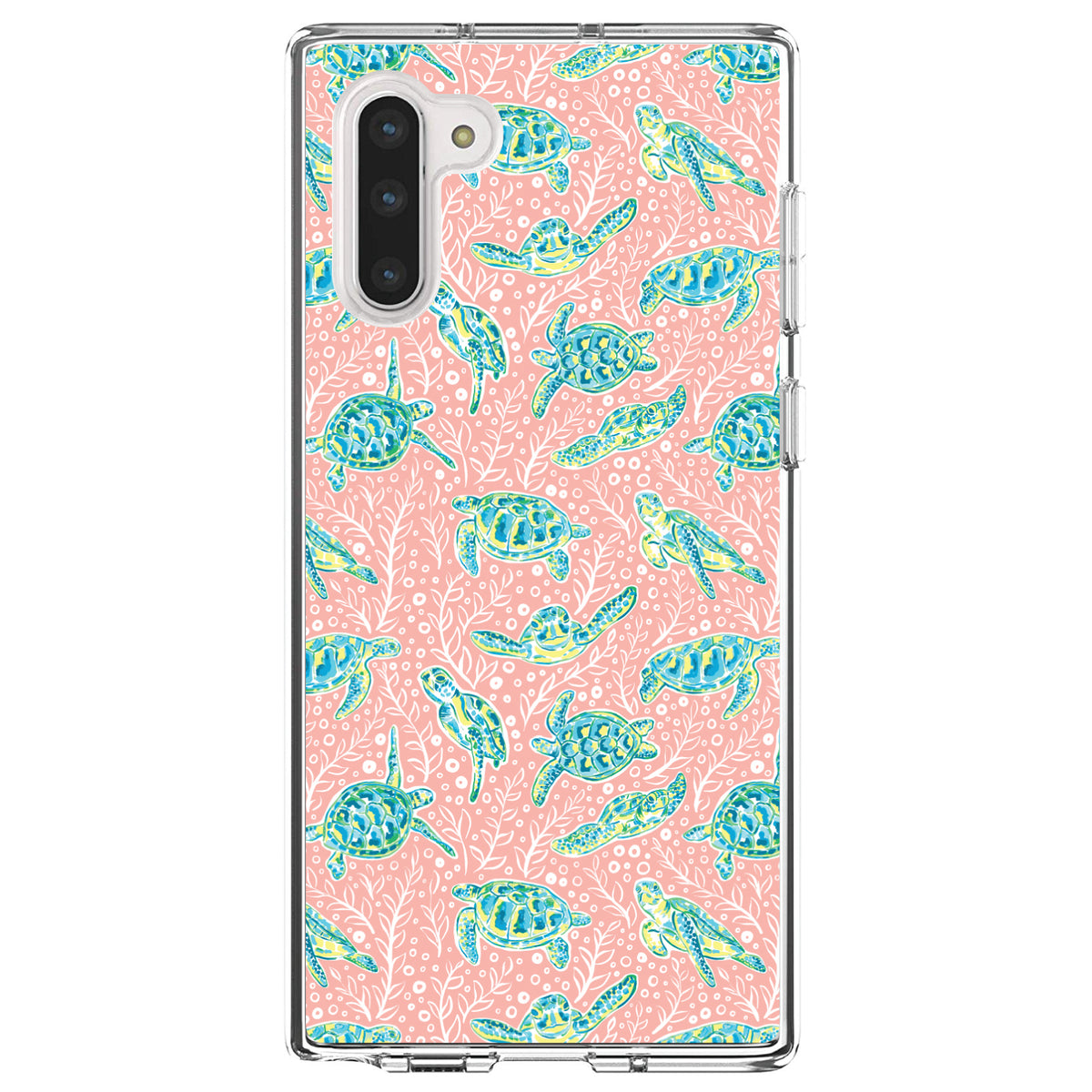 Preppy Pattern, Turtles on Pink Background Clear Shockproof iPhone Case, view 9
