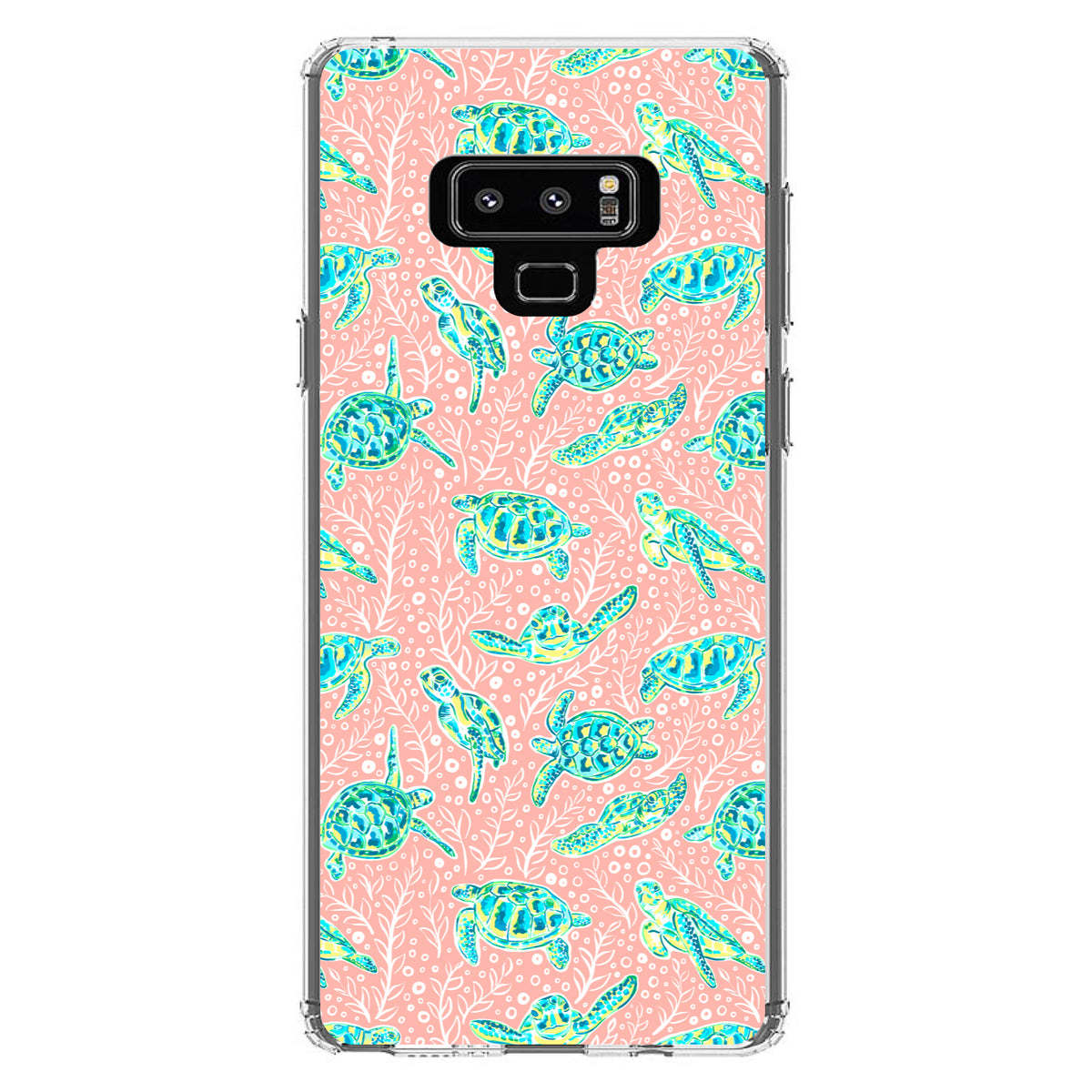 Preppy Pattern, Turtles on Pink Background Clear Shockproof iPhone Case, view 11
