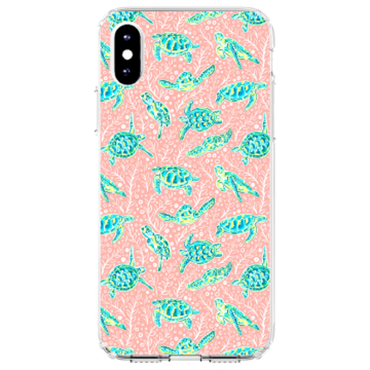 Preppy Pattern, Turtles on Pink Background Clear Shockproof iPhone Case, view 4