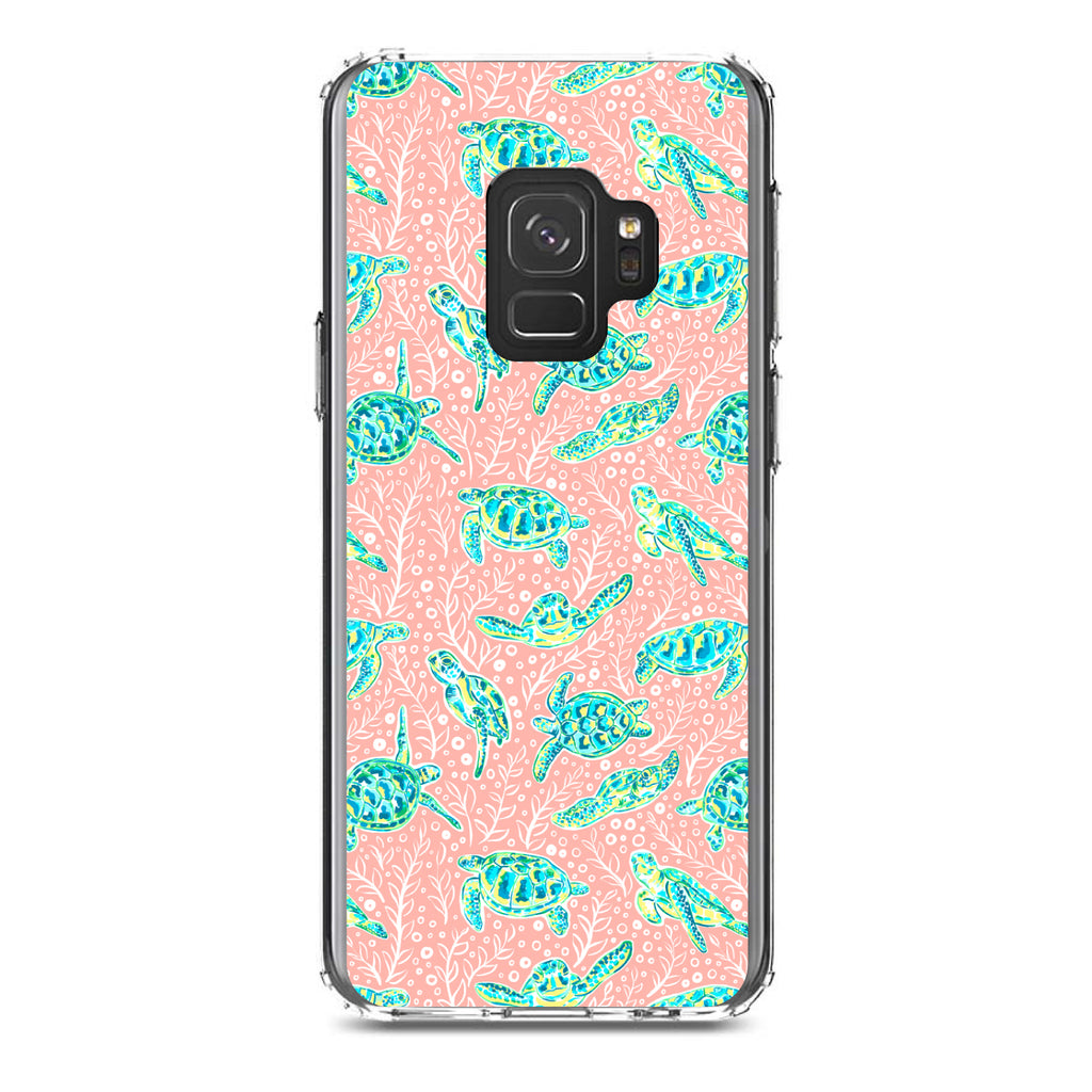 Preppy Pattern, Turtles on Pink Background Clear Shockproof iPhone Case, view 19